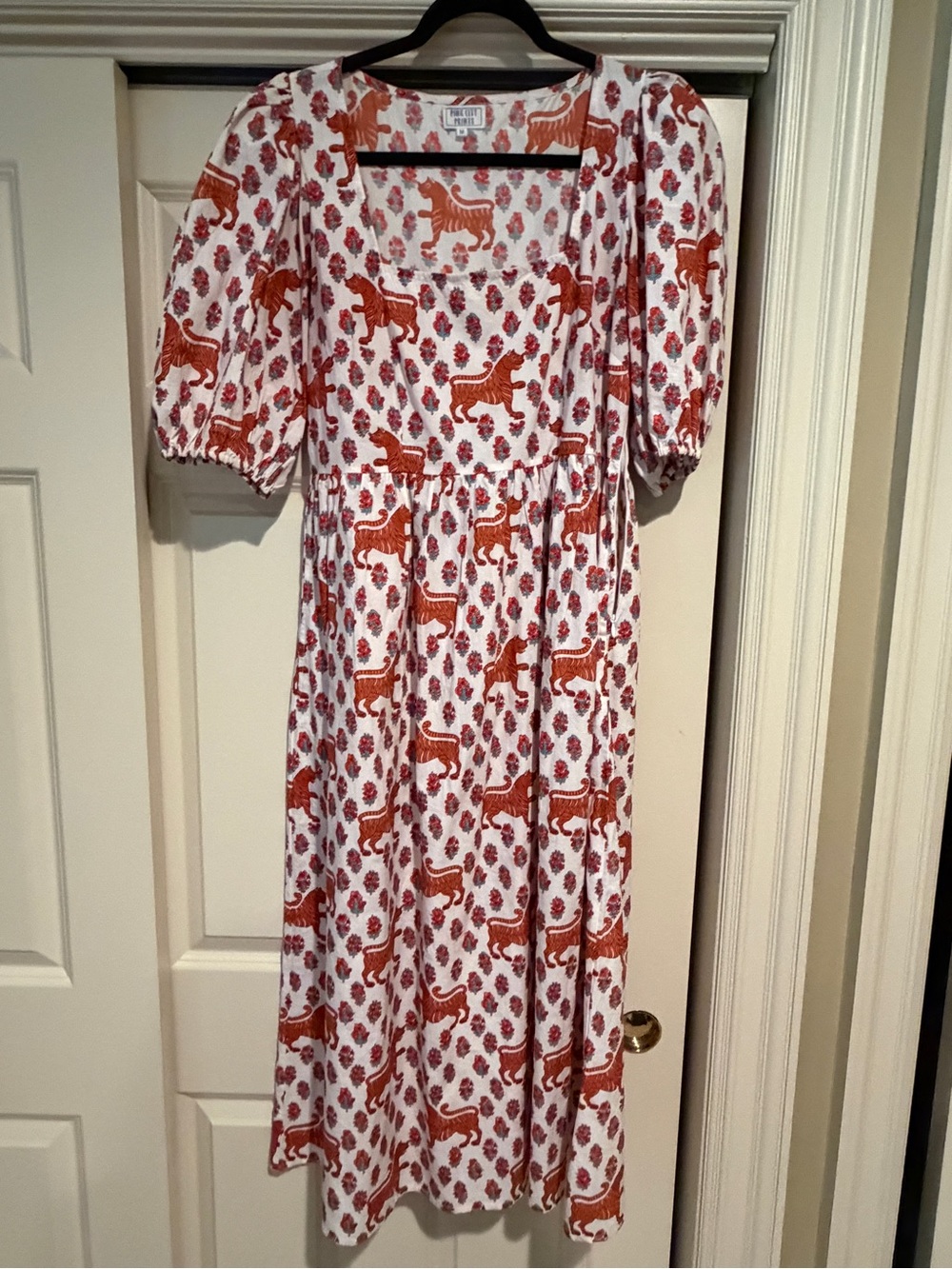 Pink city prints Rust Floral & Tiger Print Midi Dress - White/Rust